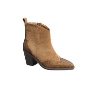 Ivachy Cowboy Suede With Sparkling Diamonds Block Heel Zip Closure Ankle Boots In Camel Camel 3
