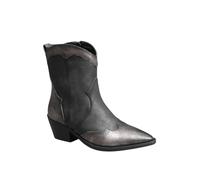 Cowboy Western Vintage Style Metalic Bronze Shinny Ankle Boots with Pointed Toe and Block Heel IVACHY Black 7