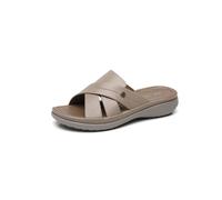 IVACHY Women's Cross Strap Cushioned Ultra Soft Mule Slides Sandals in Khaki | Size: 4