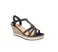 Ivachy Crystal Sparkling Shine Espadrille Style Platform Wedge Sandals In Black Black