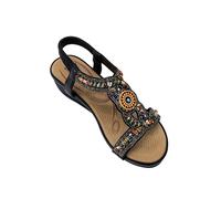 Crystals Bohemian Style Sandals IVACHY Black 7.5
