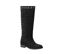 Ivachy Fashion Studs Smart Flat Knee Suede High Boots With Zip Closure In Black Black