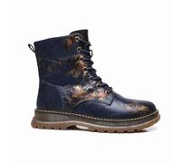 IVACHY Ladies Combat boots- Chunky - Womens Lace up ankle boots- Zip up Closure- Metalic- VEGAN- Warm Lining- Size UK 3 to 7.5