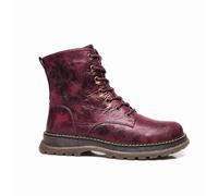 IVACHY Women's Combat Boots- Chunky - Lace Up Ankle Boots- Zip Up Closure in Wine | Size: 4 IVACHY Wine 4