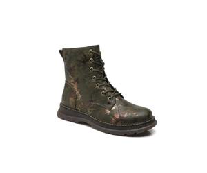 IVACHY Ladies Combat boots- Chunky - Womens Lace up ankle boots- Zip up Closure- Metalic- VEGAN- Warm Lining- Size UK 3 to 7.5