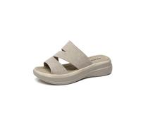 IVACHY Women’s Platform Slide Sandals, Multi-Tone Woven Look Double Strap Open Toe Slip On Summer Mules, Cushioned Comfort Lightweight Thick Sole Casual Walking Slides