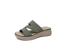 IVACHY Women's Multi-Tone Woven Look Double Strap Open Toe Slip On Summer Mules in Olive | Size: 4