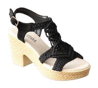 IVACHY Women's Summer Braided Strappy Beaded Espadrille Wedge Heels Sandals in Black | Size: 7 IVACHY Black 7
