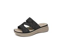 IVACHY Women’s Platform Slide Sandals, Multi-Tone Woven Look Double Strap Open Toe Slip On Summer Mules, Cushioned Comfort Lightweight Thick Sole Casual Walking Slides