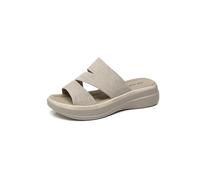 IVACHY Women’s Platform Slide Sandals, Multi-Tone Woven Look Double Strap Open Toe Slip On Summer Mules, Cushioned Comfort Lightweight Thick Sole Casual Walking Slides
