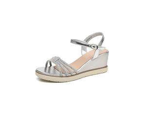 IVACHY Women’s Wedge Sandals Rhinestone Sparkly Glitter shoes ladies - Strappy Ankle Strap Buckle Open Toe Bridal Platform Wedding Summer Dress prom party