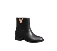 IVACHY Women's Almond Toe V-shaped Gold Ornament Zip Closure Fur Lining Interior Flat Ankle Boots in Black | Size: 7 IVACHY Black 7