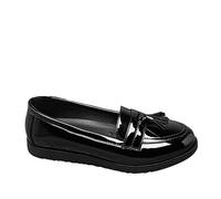IVACHY Women's Black Patent Loafers with Bow or Tassel Style - Slip-On Flat Shoes - Comfortable Stylish Casual Work Flats for Office, School, Everyday Wear