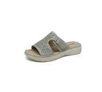 IVACHY Women's Bohemian Style Perforated Lightweight Mule Slippers Slide Sandals in Green | Size: 7.5