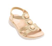 IVACHY Women's Boho Chic Wedge Sandals with Rhinestone Accents in Gold | Size: 4