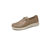 IVACHY Women's Hollow Out Perforated Lace Up Loafers Flat Shoes in Khaki | Size: 7.5 IVACHY Khaki 7.5