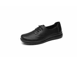 IVACHY Women's Breathable Loafers Comfort Slip On Flat Shoes - Hollow Out Perforated Nurse Work Walking Trainers - Lightweight Soft Summer Footwear- Ladies lace up Sneakers Black