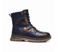 IVACHY Ladies Combat boots- Chunky - Womens Lace up ankle boots- Zip up Closure- Metalic- VEGAN- Warm Lining- Size UK 3 to 7.5