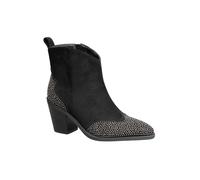 IVACHY Women's Cowboy Suede with Sparkling Diamonds Block Heel Zip Closure Ankle Boots in Black | Size: 3