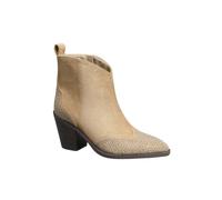 IVACHY Women's Cowboy Suede with Sparkling Diamonds Block Heel Zip Closure Ankle Boots in Khaki | Size: 3