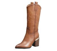 IVACHY Womens Cowboy Under Knee High Boots Block Heel Western Style Pointed Toe Calf Boots Zippers for ladies Shoes Size 3-7.5 UK