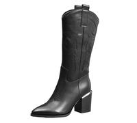 IVACHY Womens Cowboy Under Knee High Boots Block Heel Western Style Pointed Toe Zippers for ladies Shoes Size 3-7.5 UK