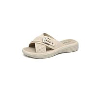 IVACHY Women's Cross Strap with Decorative Buckle Mule Slippers Slide Sandals in Beige | Size: 8