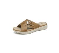 IVACHY Women's Cross Strap with Decorative Buckle Mule Slippers Slide Sandals in Camel | Size: 7 IVACHY Camel 7