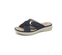 IVACHY Women's Cross Strap with Decorative Buckle Mule Slippers Slide Sandals in Navy | Size: 7