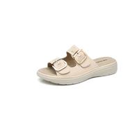 IVACHY Women's Double Strap with Buckle Cushioned Mule Slippers Slide Sandals in Beige | Size: 8 IVACHY Beige 8