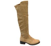 Elastic Band Zip Closure Faux Suede Flat High Knee Boots IVACHY Khaki 7