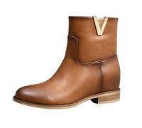 IVACHY Womens Flat Ankle Boots Ladies Zip Closure Round Toe V shape Ornament Shoes Size UK