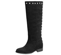 IVACHY Womens Flat Knee High Boots Long Suede Shoes Ladies Fashion Studs SmartZip Closure Shoes Size 3-7.5 UK