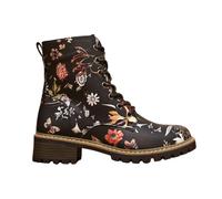 IVACHY Women's Floral Lace-Up Ankle Boots with Side Zip in Black | Size: 7