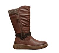 IVACHY Women’s Fur Lined Mid Calf Boots - Warm Winter Snow Boots with Side Zip & Buckle, Non-Slip Sole, Comfortable Tall Boots for Cold Weather