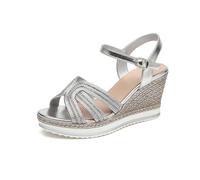 IVACHY Women's Glitter Wedge Sandals sparkling Espadrille Ankle Strap bridal wedding ladies prom Summer Open Toe Comfortable Walking Shoes