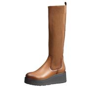 IVACHY Women's Knit high knee Boots Platform Chunky Boots Elastic Adjustable Flat Ladies Shoes Size 3 to 7.5 UK