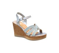 IVACHY Women's Sparkling Crystal Shiny Buckle Wood Effect Wedge Heel Party Sandals in Silver | Size: 7