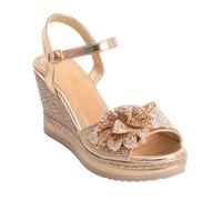 IVACHY Women's Sparkling Wedge Sandals- Flowers Diamonds Shinny Crystal- Ladies Wedges- Available size UK 3 to UK 7.5