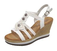 IVACHY Women's Summer Braided Strappy Beaded Flowery Espadrille Wedge Heels Sandals