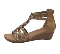 IVACHY Women's Summer Braided Strappy Beaded Flowery Espadrille Wedge Sandals