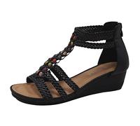 IVACHY Women's Summer Braided Strappy Beaded Flowery Espadrille Wedge Sandals