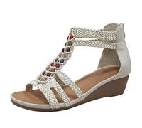 IVACHY Women's Summer Braided Strappy Beaded Flowery Espadrille Wedge Sandals