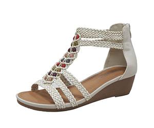 IVACHY Women's Summer Braided Strappy Beaded Flowery Espadrille Wedge Sandals