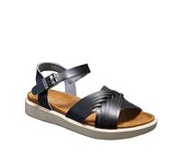 IVACHY Women's Summer Comfy Relaxing Causal Ankle-Strap Plain Stripes Simple Slingback Flat Sandals Black Size UK