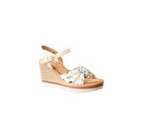 IVACHY Women's Wedge Sandals - Floral Tropical Design in Beige | Size: 7.5