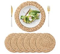 IVAILEX Round Braided Placemats Set for Dining Table, Water Hyacinth Large Handmade Woven Placemats Heat Resistant Non-Slip Washable Table Mats, 6 PACK (11.8 inch (30cm))