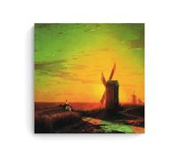 Ivan Aivazovsky Famous Painters' Works(Windmills in The Ukrainian Steppe at Sunset)Printing Posters Picture Print Canvas Wall Paint Arts Decor Modern Home Artworks Gift Idea 20x20inch(50x50cm)