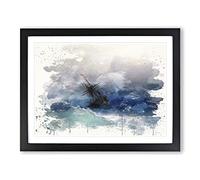 Ivan Aivazovsky Ship on a Stormy Sea Modern FC Framed Wall Art Print, Ready to Hang Picture for Living Room Bedroom Home Office Décor, Black A4 (34 x 25 cm)