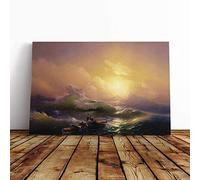 Ivan Aivazovsky The Ninth Wave Canvas Print | Gallery Wrapped 30mm Frame Wall Art | 24x16 inches | Ready to Hang | Modern Seascape Picture | Living Room Bedroom Lounge Office